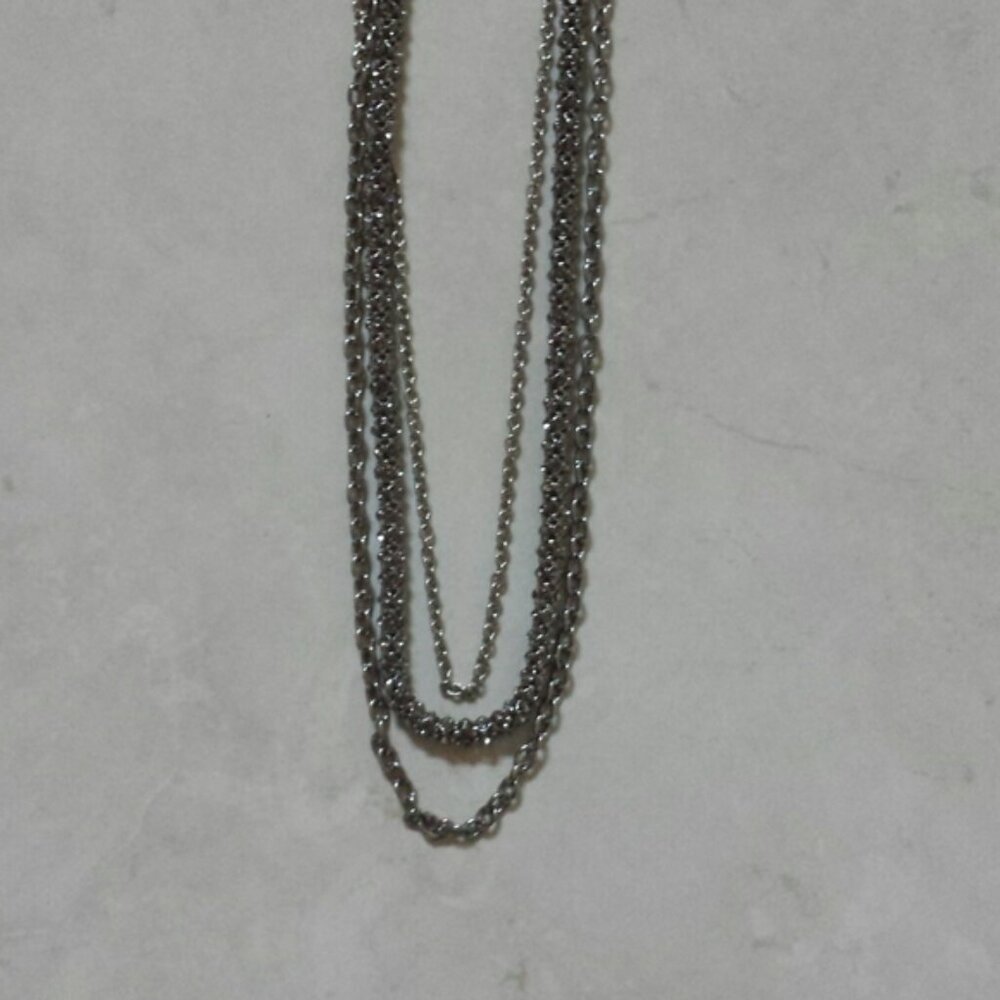 Boutique 3 Chain Sparkly Silver-tone Necklace